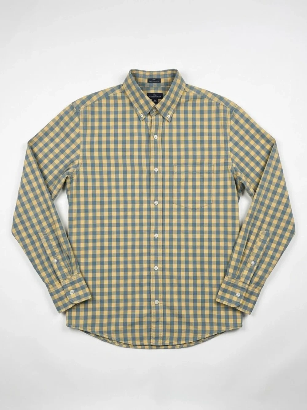 J. Crew Yellow and Blue Gingham Button-Down Shirt